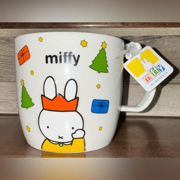 Cute 🥰 Miffy 🐰 Merry Christmas Mug with Gold Rim by Magenta Holiday Bunny 🐰 - Picture 5 of 12